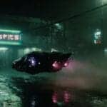 Midjourney — herodirector Movie still of the Batmobile hovering above the road mastering midjourney