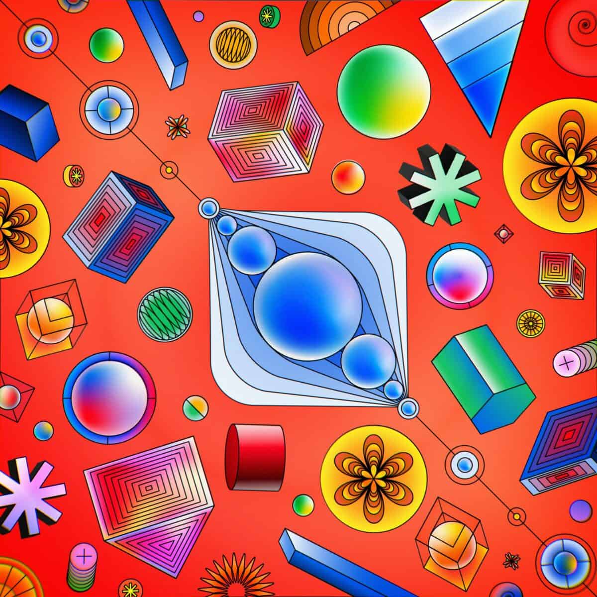 Why the Latest AI Training Data Lawsuit Could Change Everything for Creatives 4 Vibrant abstract design featuring diverse geometric shapes on a red background. AI training data lawsuit.
