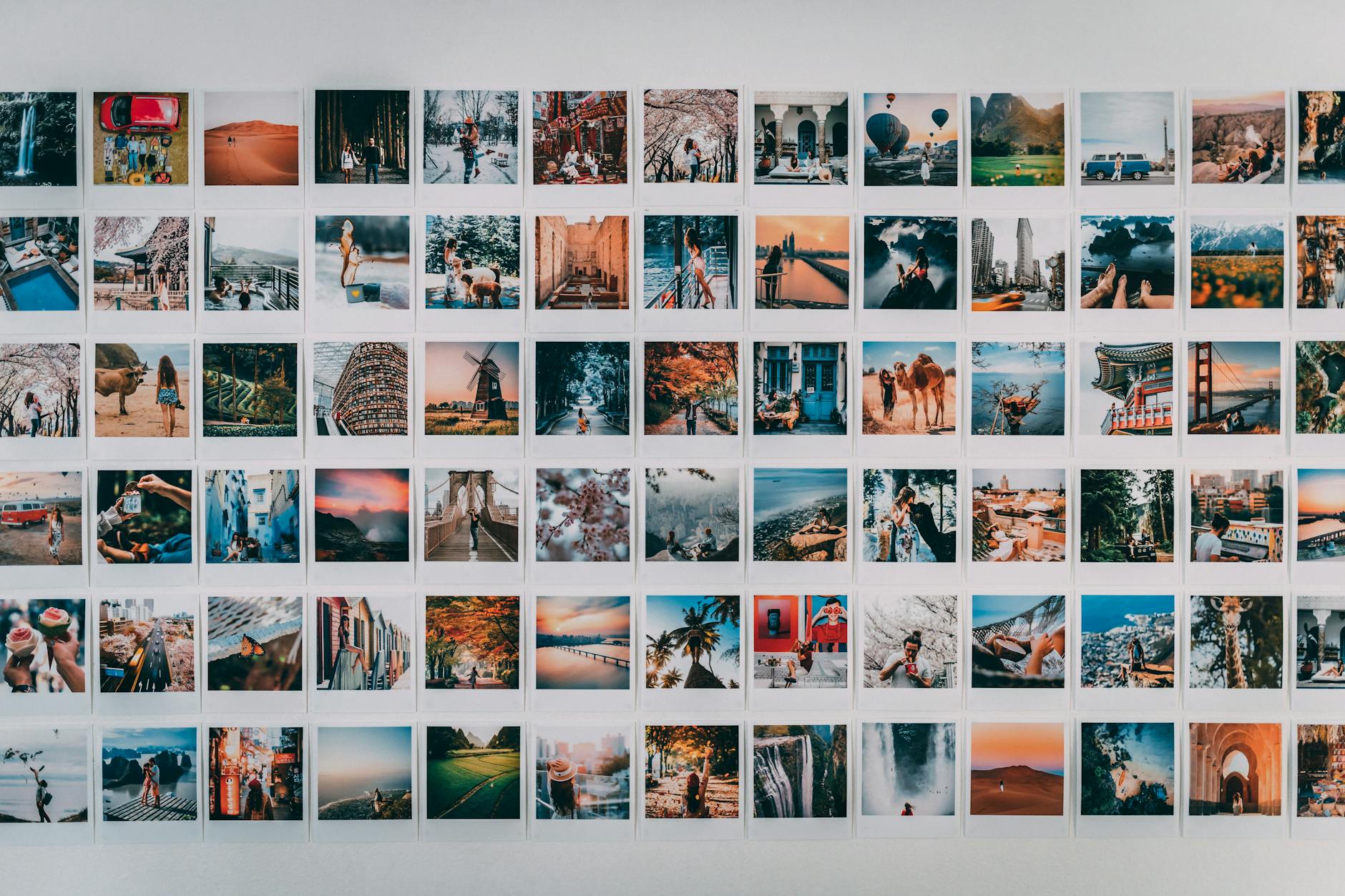 3 Million Photos Deleted: Eye-Opening Facial Recognition AI 8 facial recognition - A vibrant wall collage featuring various travel-themed polaroid photographs.