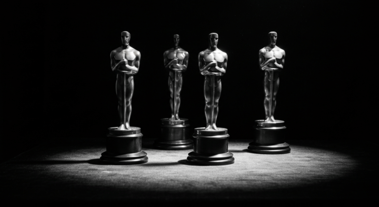 Anchor the critique in Oscar history with archival imagery of the ceremony and statuette.