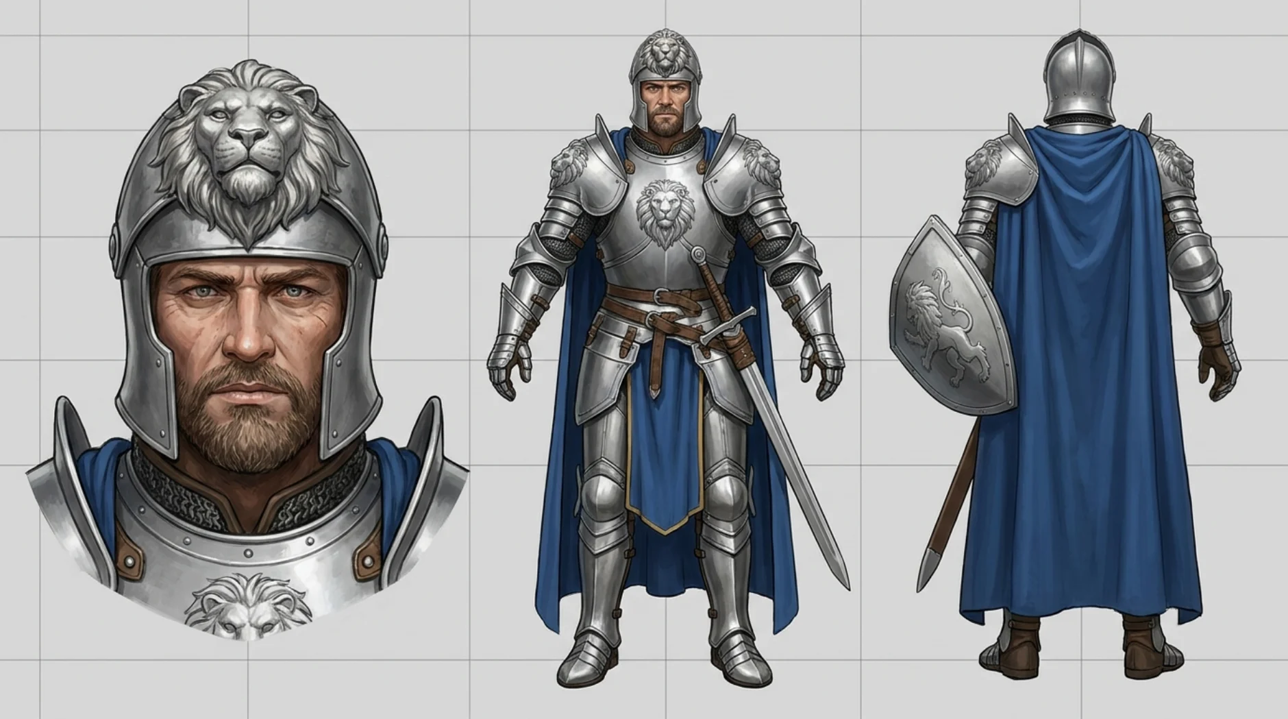 AFTER production-ready prompt knight character reference sheet