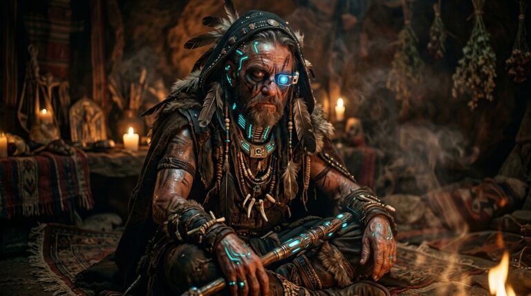AI Personas: 10 Essential Design Prompts for Consistent Characters 5 The Cybernetic Shaman - AI personas character design prompt