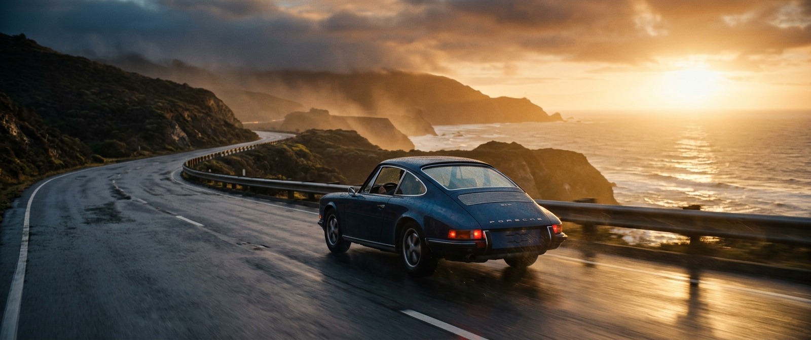 AI Render Pro: What Render Pro Actually Does (v8.5) 6 Vintage sports car on a wet coastal highway at golden hour, generated with AI Render Pro