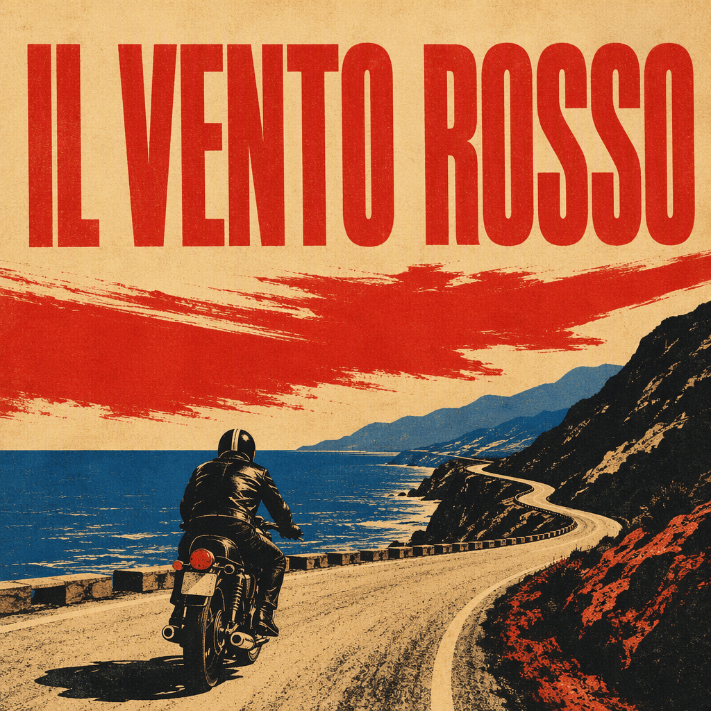 GPT Image 2 flat screenprint film poster with IL VENTO ROSSO in large red condensed capitals across the top