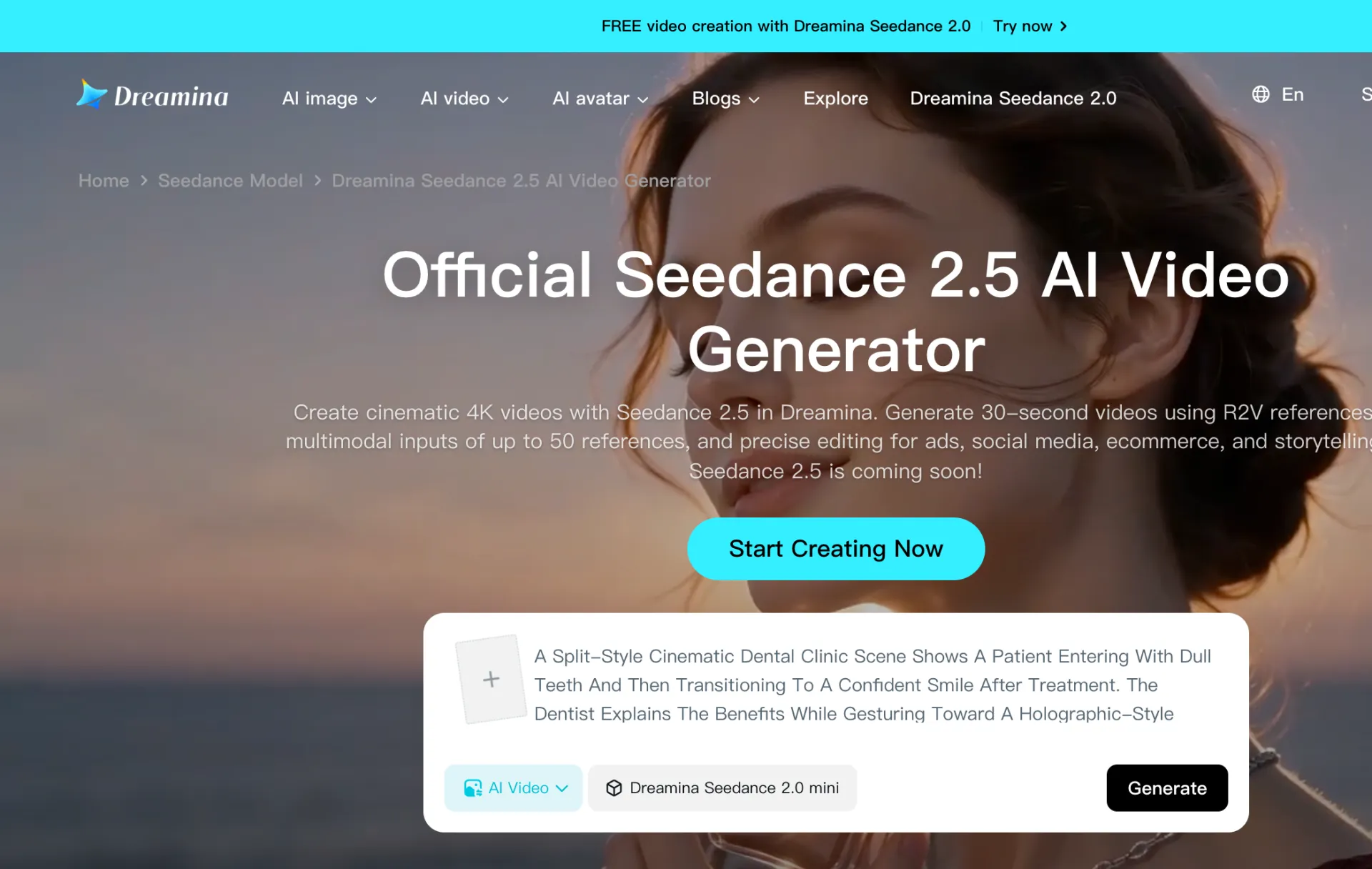 ByteDance's Dreamina product page listing Seedance 2.5