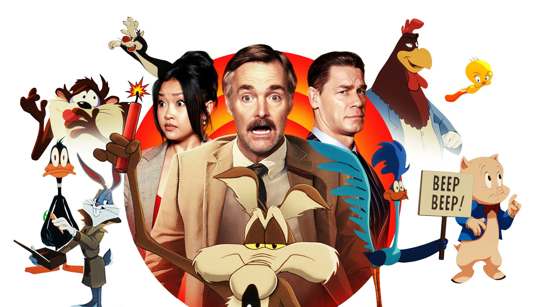 Will Forte, John Cena and Lana Condor with the Looney Tunes cast in Coyote vs. Acme